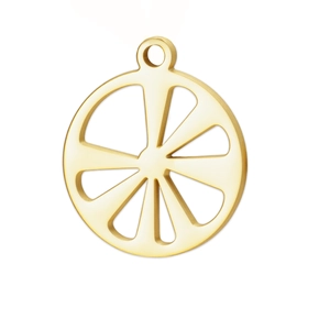 Hollow round lemon slice charm pendant in gold plated stainless steel for DIY jewelry