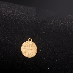 Polished gold stainless steel earth globe pendant with world map engraving for DIY jewelry