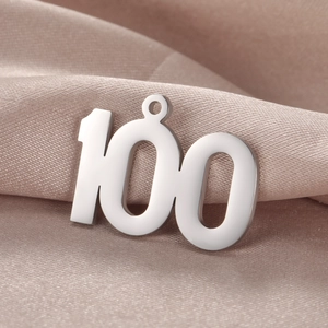 Polished silver stainless steel Arabic number 100 charm pendant with smooth mirror finish