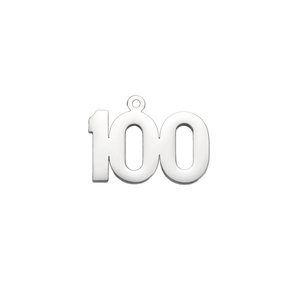 Polished stainless steel number 100 pendant with small hole for DIY jewelry making