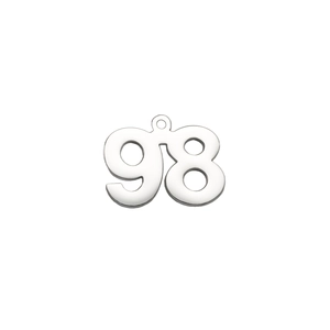 Polished silver stainless steel number 98 pendant charm with mirror finish surface
