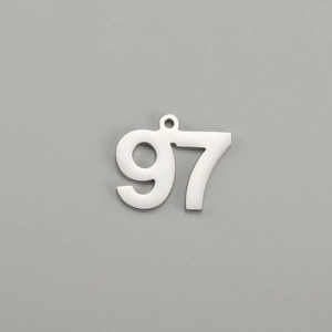 Polished stainless steel number 97 charm with small hanging hole for DIY jewelry making