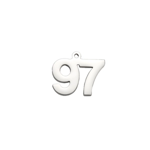 Polished stainless steel number 97 charm pendant with small hanging loop for DIY jewelry