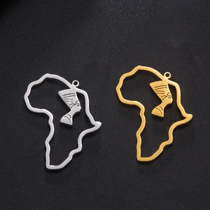 Ethnic Stainless Steel African Map Pendants For DIY Jewelry Making Hollow Nefertiti Ankh Animal Silhouette Pendants Charms