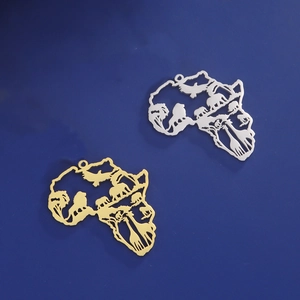 Hollow Africa map pendants with animal silhouettes in gold and silver finish