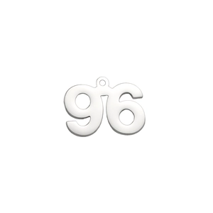 Polished silver stainless steel number 96 pendant with top ring for DIY jewelry making