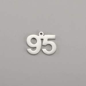 Polished silver stainless steel number 95 charm pendant with a round hanging hole