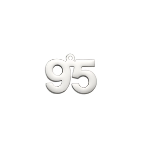 Detailed view of polished stainless steel number 95 pendant with small hanging ring
