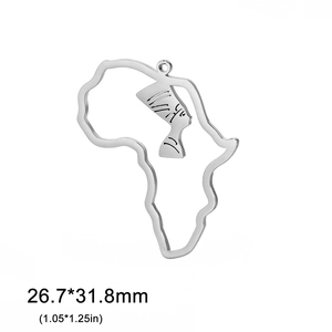 Detail view of African map pendant with Nefertiti silhouette and 26.7x31.8mm size mark