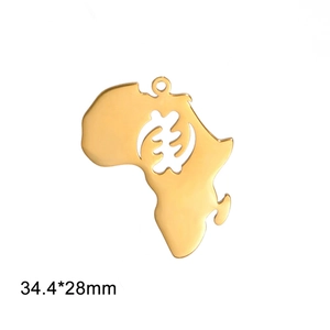 Detailed view of a gold African map pendant with Adinkra cutouts, size 34.4x28mm