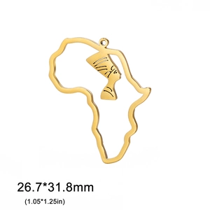 Stainless steel gold Africa map and Nefertiti pendant with hollow cut design