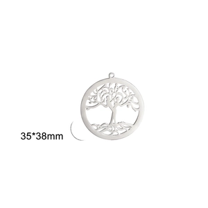 Detailed view of Tree of Life cutout pendant in stainless steel measuring 35x38mm