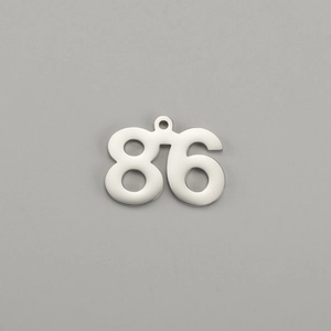 Polished stainless steel number 86 pendant with top hole for DIY jewelry making