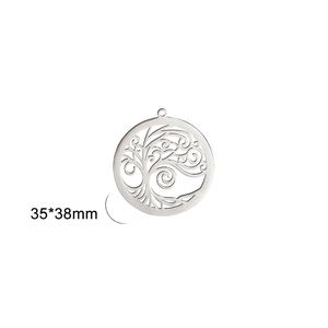 Macro view of a 35x38mm stainless steel hollow tree of life pendant for DIY jewelry