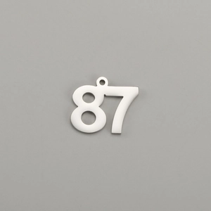 Polished silver stainless steel number 87 charm pendant with top hanging hole