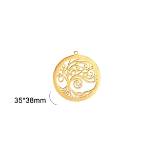Detailed view of a 35x38mm golden hollow tree of life pendant with intricate metalwork