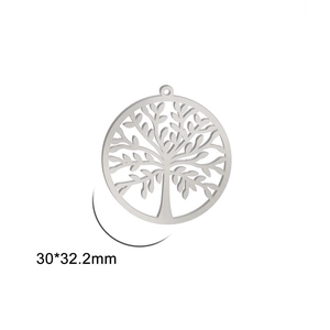 Macro detail of silver tree of life pendant with 30x32.2mm size dimensions marked