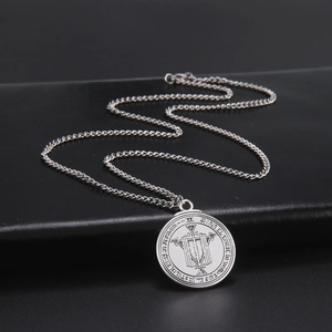 Retro Seal of Solomon pentagram amulet necklace in silver stainless steel for men