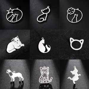 Colgante de Gato de Acero Inoxidable Kawaii para Fabricación de Joyas DIY Accesorios de Llavero Collar Amuletos de Gato para Mujer