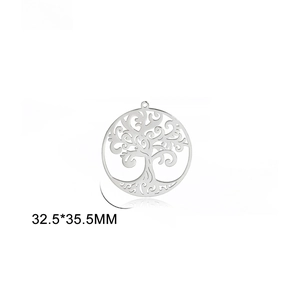 Detail view of 32.5x35.5mm stainless steel Tree of Life hollow round pendant charm