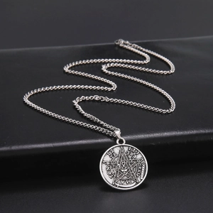 Vintage Seal of Solomon pentagram amulet necklace in antique silver for men