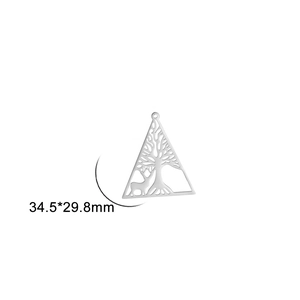Macro view of triangle tree of life pendant with deer and 34.5x29.8mm dimensions