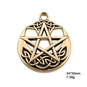 Vintage bronze Solomon pentagram pendant with Celtic knot pattern for DIY jewelry making