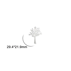 Detailed view of silver stainless steel tree of life pendant measuring 29.4mm by 21.9mm