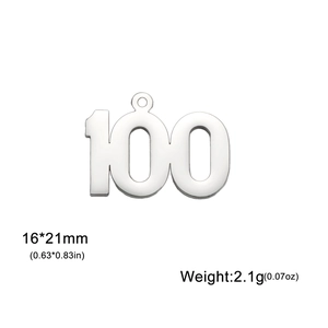 Polished stainless steel number 100 pendant charm 16x21mm for DIY jewelry making