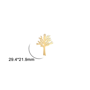 Detailed view of golden tree of life pendant with 29.4x21.9mm size measurement