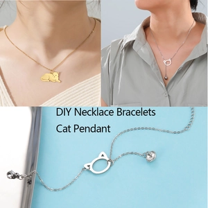 Conjunto de collar y pulsera con colgante de gato en acabado oro y plata