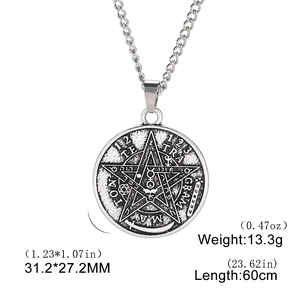 Detail view of Solomon seal pendant showing 31.2x27.2mm size and 60cm chain length