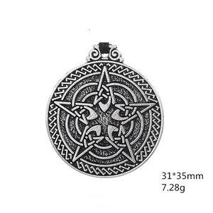 Macro detail of antique silver pentagram amulet showing 31x35mm size and 7.28g weight
