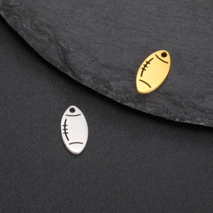Polished 18K gold and silver rugby ball charms for DIY jewelry making and necklaces