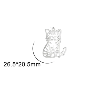 Colgante de gato hueco en acero inoxidable pulido para creación de joyas DIY 26mm