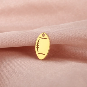Polished 18K gold rugby ball pendant charm with single hole for DIY jewelry making