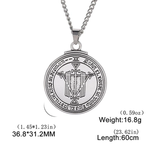 Detailed view of the Seal of Solomon pendant showing dimensions 36.8x31.2mm and 60cm chain