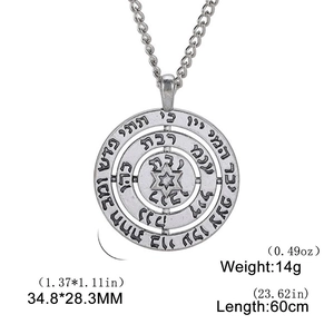 Detailed technical diagram showing 34.8x28.3mm Seal of Solomon talisman pendant dimensions