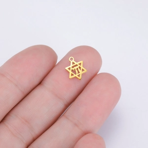 Pendentif hexagramme doré en acier inoxydable avec symbole Chai pour bijoux DIY