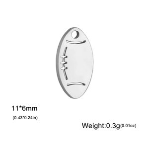 Macro shot of 11x6mm 18K gold plated rugby charm with sports stitching details