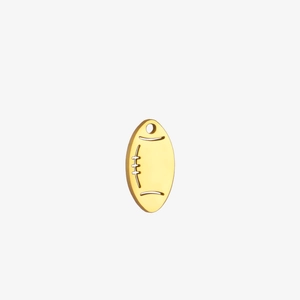 Close-up of a 18K gold-plated rugby pendant with realistic stitching for DIY jewelry