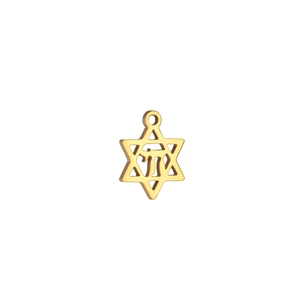 Pendentif Étoile de David en acier doré avec symbole hébreu Chai et fini poli