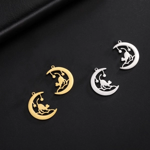 Ciondolo Luna Gatto Stella in Acciaio Inossidabile Charm Traforato Per Creazione Gioielli DIY Collana Orecchini Donna