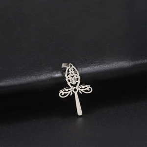 Vintage silver hollow cross pendant with Eye of Horus on black leather background