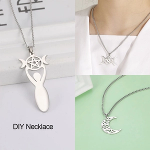 Silver 18K gold plated Wiccan Goddess and Triple Moon pendant necklace for DIY jewelry