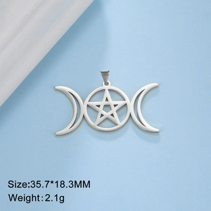 Silver 18K gold plated Triple Moon goddess pendant with pentagram star and crescent moon
