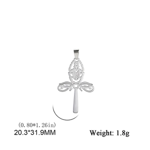 Detail view of Ankh and Eye of Horus hollow cross pendant with 20.3x31.9mm dimensions