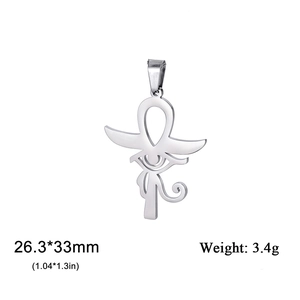 Detailed view of silver Ankh Horus eye pendant with size 26.3x33mm and 3.4g weight specs