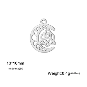 Macro view of Celtic knot moon pendant with dimensions 13x10mm and 0.4g weight details