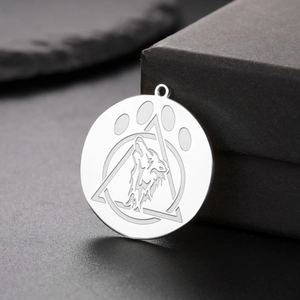 Stainless Steel Wolf Head Round Pendant Geometric Pattern DIY Necklace Accessory Jewelry Making For Men Women